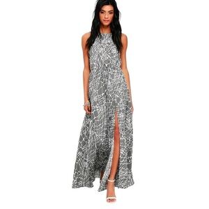 Lulu's Dress Womens S Marble Mood Print Halter Sleeveless Tie Maxi Gown Boho